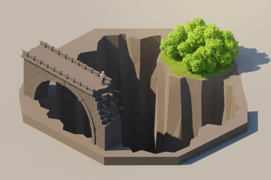 Grafik einer Brücke die kaputt ist