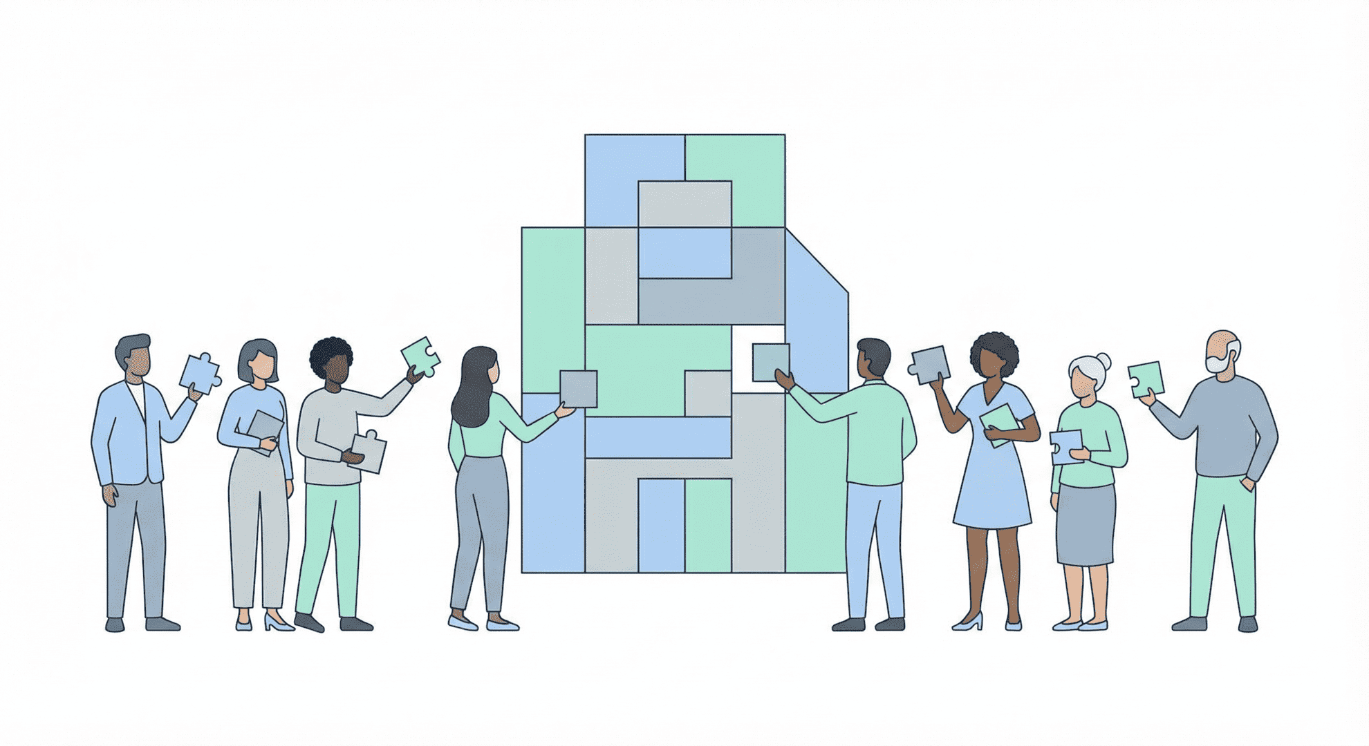 Illustration zum Thema Aktien einfach erklärt: Menschen halten Anteile an einem Unternehmen als Symbol für Miteigentum und Aktionärsrechte.