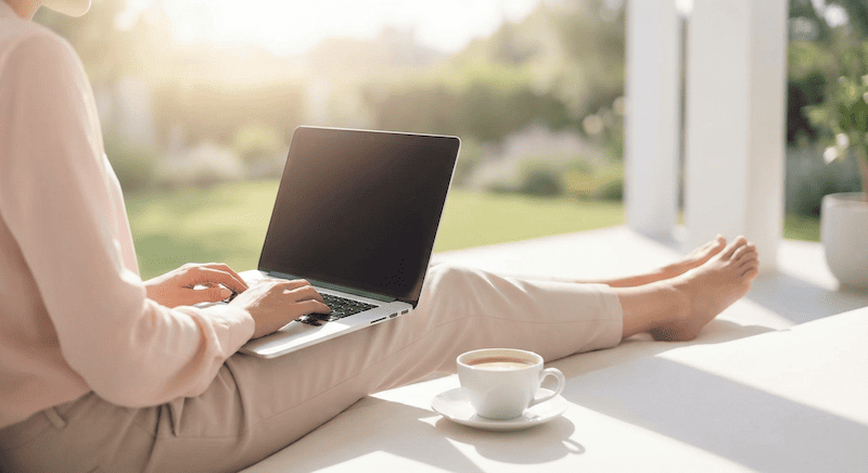 Ein älteres Paar geht entspannt an einem hellen Strand spazieren, Sinnbild für die finanzielle Souveränität im Ruhestand durch Nils Gajowiys System.