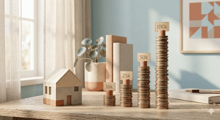 Visualisierung der Sharpe Ratio: Eine Waage balanciert Risiko und Rendite in harmonischen Pastelltönen.